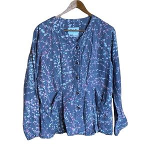 Flax 100% linen front button 2 pocket womens top size small